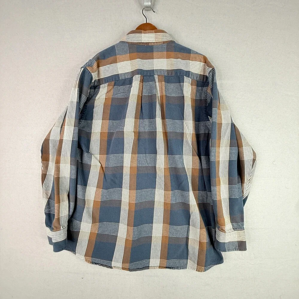 Vintage Fieldmaster Shirt Mens XLT Blue Brown Plaid Cotton Flannel Outdoor - Picture 10 of 11